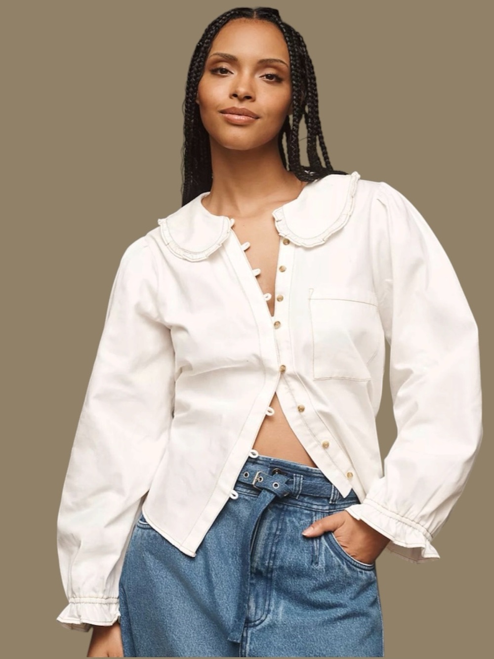 Anthropologie The Keira Denim Long-Sleeve Western Blouse by Pilcro Size Medium.